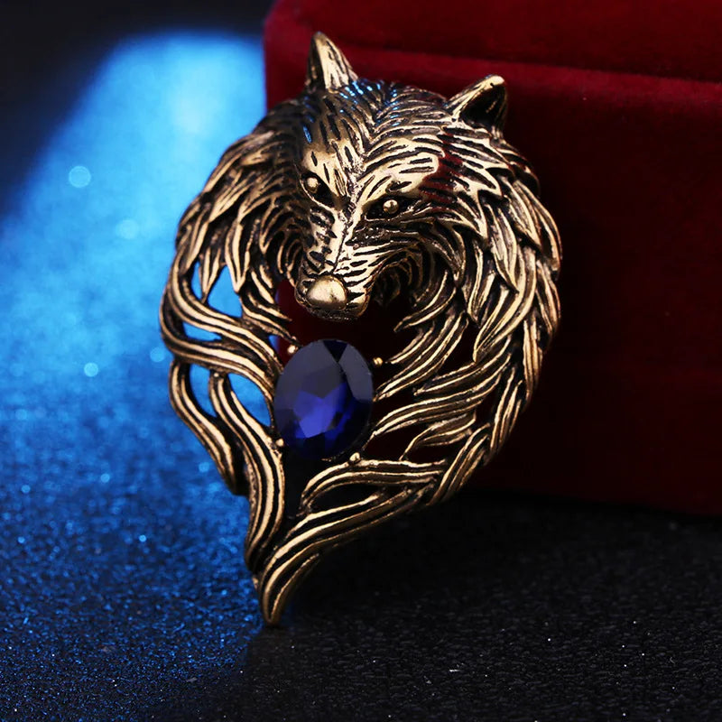 Wolf Brooche Rhinestone Collar Pins Badge Brooches Fashion Suit Shirt Clothing Jewelry for Men Accessories New Vintage Animal