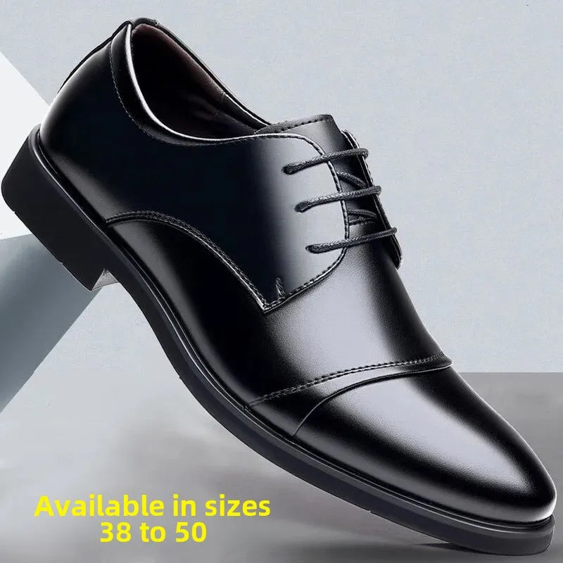 Large Size Men's Leather Shoes Business Formal Derby Breathable Double Buckle Wedding Work Security Office Shoes - Ellianto fashion Men's