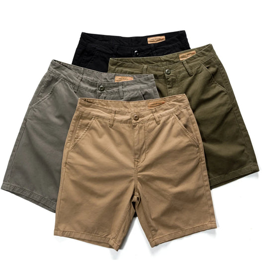 Amekaji American Casual Shorts Men's Loose Straight Hem Cargo Shorts Heavyweight Pure Cotton Mid-Length Chino Summer Khaki Pants - Ellianto fashion Men's