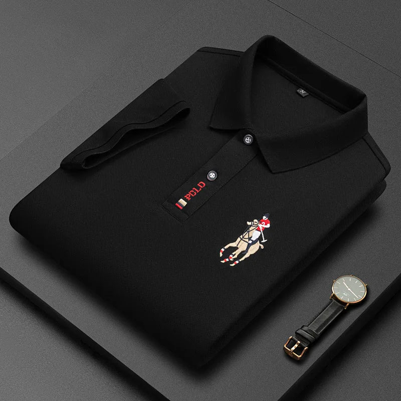 Brand Embroidered Men's Pure Cotton Popsicle Cotton Short Sleeved Polo Shirt Summer New Business Casual Breathable Men's Top 4xl - Ellianto fashion Men's