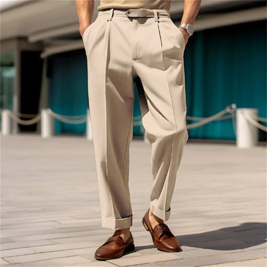 Men's Clothing Formal Mid-waist Buttoned Straight Plain Comfortable Outdoor Daily Outing Fashionable Trousers - Ellianto fashion Men's