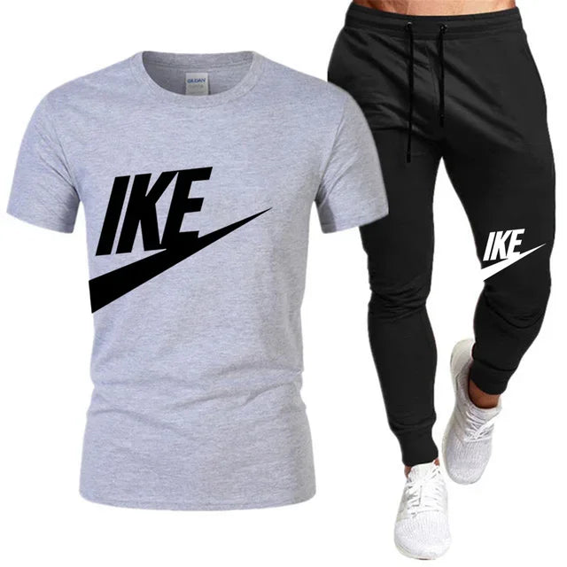 Set The new summer fashion sportswear for 2025: men's short-sleeved high-quality cotton T-shirt + sports shorts 2-piece set, men's c - Ellianto fashion Men's