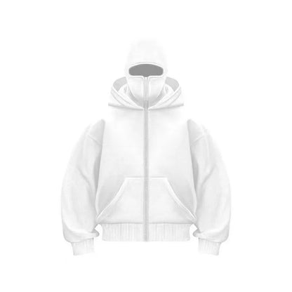 Men’s Balaclava Hoodie – Lightweight Y2K Gothic Harajuku Style with Double Hood, Zipper, and Mask for Winter Streetwear Comfort