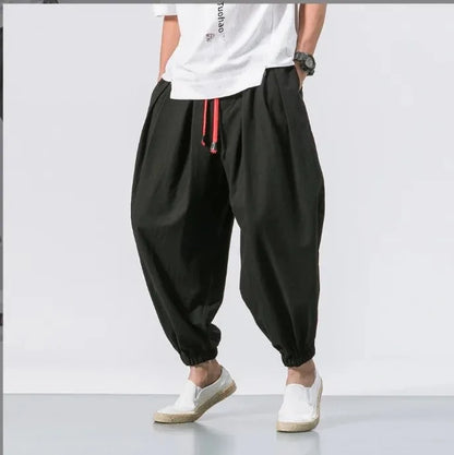 Chinese-Japanese Style Wide-Leg Pants – Loose-Fit Comfort and Trendy Nine-Point Design for the Modern Gentleman