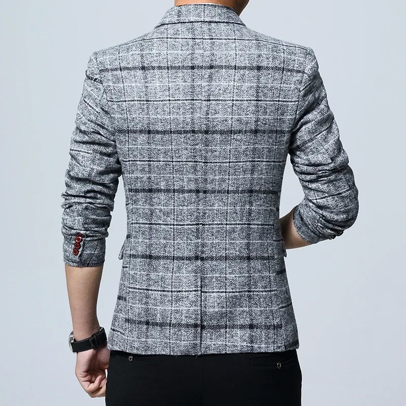 Slim Fit Plaid Men's Casual Suit Jacket Korean Style Spring Fashion Business Leisure Large Size Male Outerwear Coat - Ellianto fashion Men's