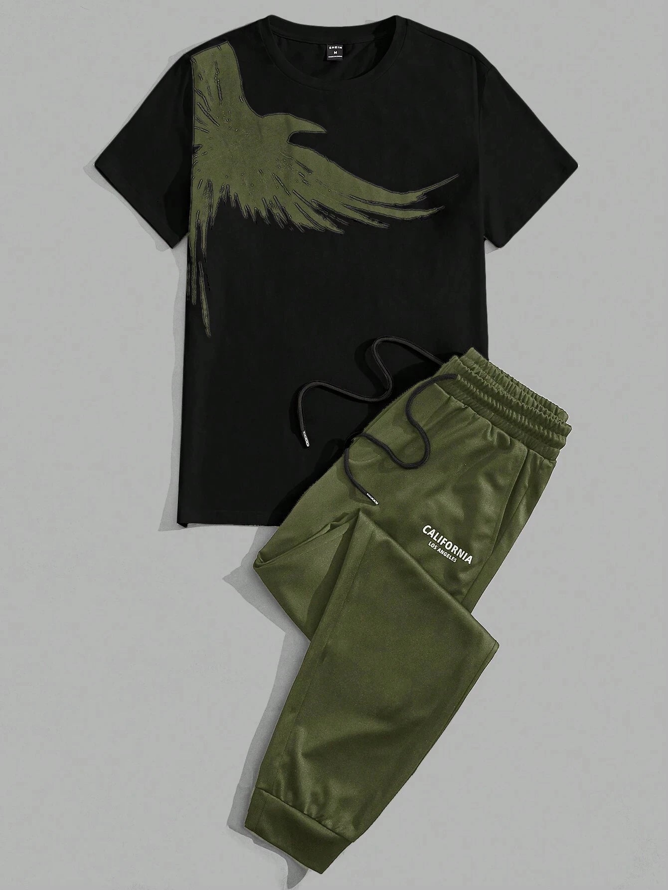 Set 2025 Simple Casual Men's T-shirt Short-sleeved Suit And Pants Fashion Eagle Print Pattern Sports And Leisure Two-piece Set - Ellianto fashion Men's
