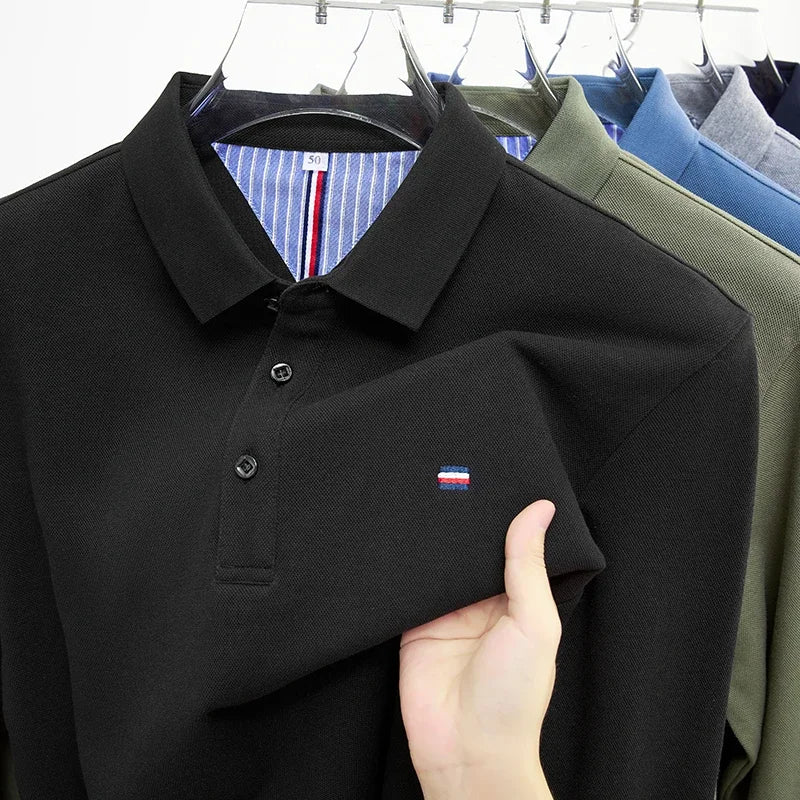 2025 New Men's Casual and Fashionable Embroidered Long Sleeved Polo Shirt Comfortable Breathable and Versatile Summer Top - Ellianto fashion Men's