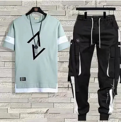 Men's Summer Thin Short Sleeve Casual Trousers Sport Suit Loose Fit Half Sleeve Tee Shirt One Set Chinese Mainland Origin - Ellianto fashion Men's