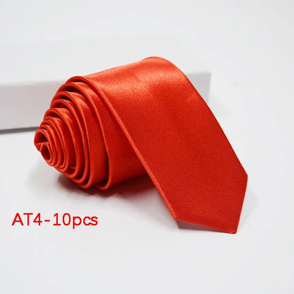 10/12PCS Tie for Men Wholesale 28 Solid Colors Slim Necktie Polyester Satin Cravat Formal Party Ties Fashion Daily Accessory - Ellianto fashion Men's