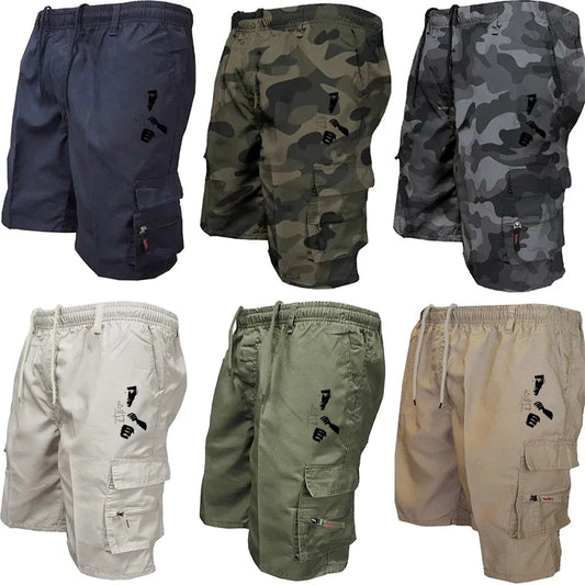 Summer Cargo Shorts Men Loose Multi Pocket Solid Color Casual Short Pants Male Outdoor Work Tactical Trousers Hot Item Fabric - Ellianto fashion Men's