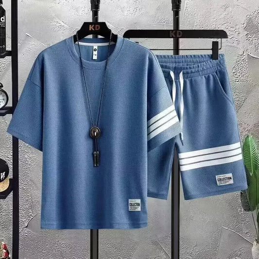 Men's Sportswear Set Summer Short Sleeve T-shirt Casual Shorts Two-piece Trendy Fashion Cross-Border Bestseller - Ellianto fashion Men's