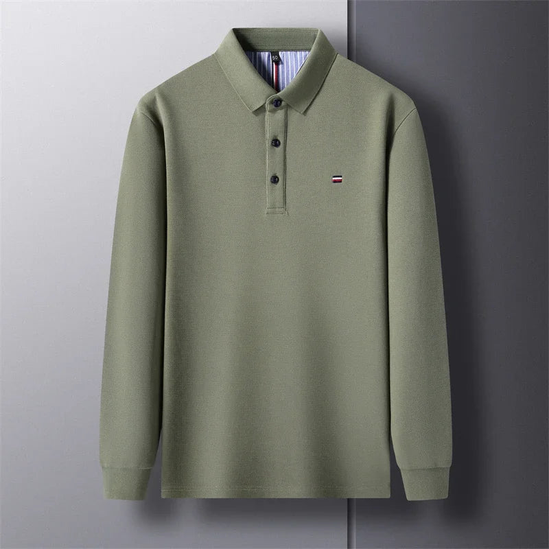 2025 New Men's Casual and Fashionable Embroidered Long Sleeved Polo Shirt Comfortable Breathable and Versatile Summer Top - Ellianto fashion Men's