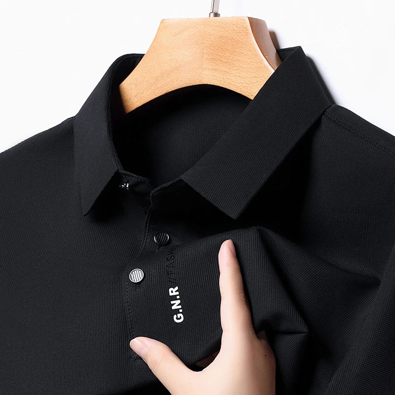 Men's Short Sleeve Solid Color Polo Shirt Breathable Comfortable Elastic Top New Arrivals Casual Business Style - Ellianto fashion Men's