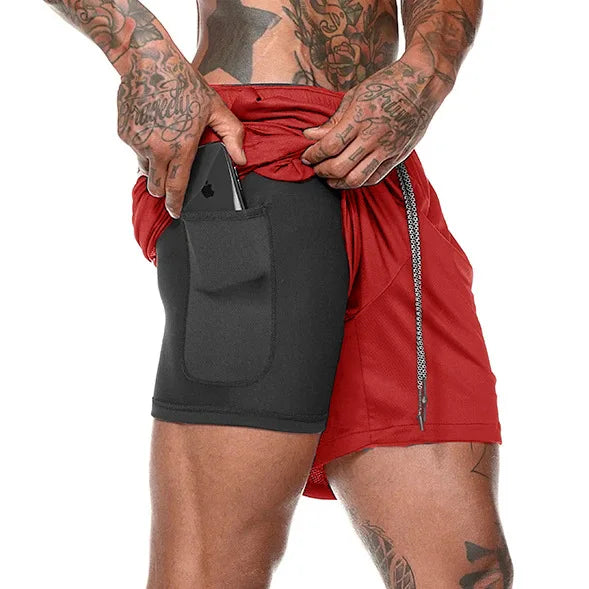 Men Sport Shorts Sportswear Double-deck Running Shorts 2 In 1 Beach Bottoms Summer Gym Fitness Training Jogging Short Pants Men - Ellianto fashion Men's