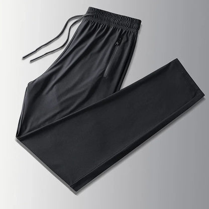Korean Ice Silk Pants Men's Summer Thin Casual Pants Men's Quick Dry Summer Men's Straight Leg Loose Leg Tracksuit Pants M-8XL - Ellianto fashion Men's