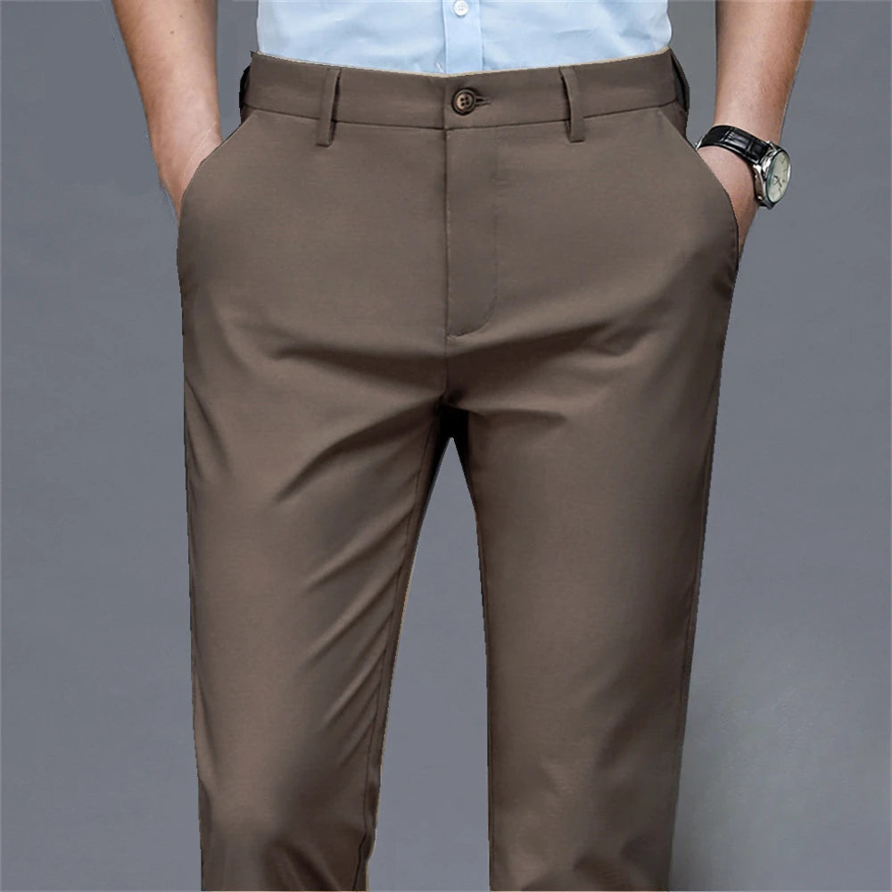 Men's casual pants business formal trousers men's summer thin straight leg loose middle-aged men's pants ice silk pants - Ellianto fashion Men's