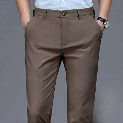 Men's casual pants business formal trousers men's summer thin straight leg loose middle-aged men's pants ice silk pants - Ellianto fashion Men's