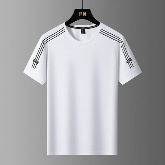 Summer Printed Ice Silk Men's T-shirt Sport Casual Running Fitness Breathable Short Sleeve Large Size Quick Dry Top - Ellianto fashion Men's