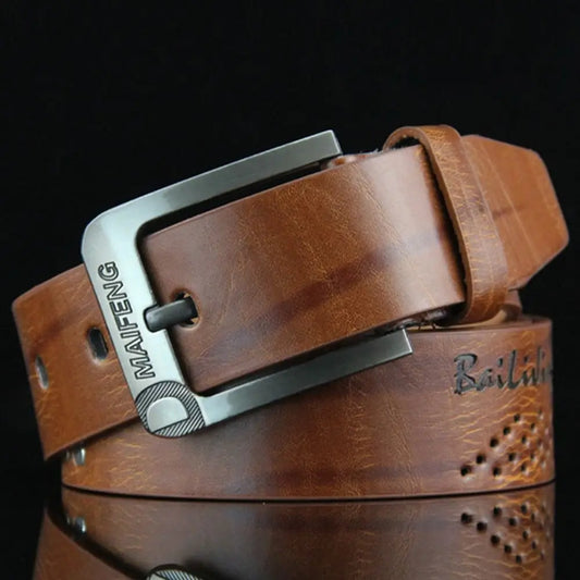 Simple Leather Men's Belt Luxury High Quality Classic Buckle Business Cowboy Vintage Waistband Alloy Belts - Ellianto fashion Men's
