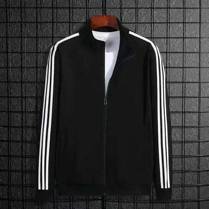 Casual Sportswear Set for Men Spring Autumn Thin Three-Stripes Open Cardigan Hoodie Pants Combo Lightweight Male Outfit - Ellianto fashion Men's