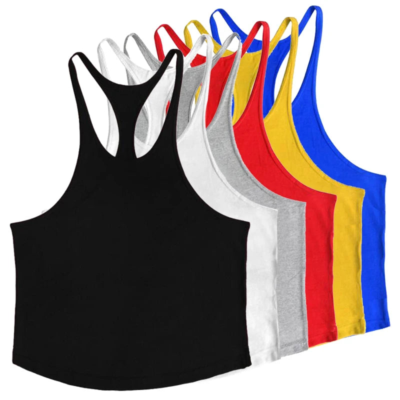 Men's Basic Solid Color Cotton Tank Tops Sleeveless Y-Back Vest Gym Muscle Training Athletic Workout Undershirt Activewear - Ellianto fashion Men's