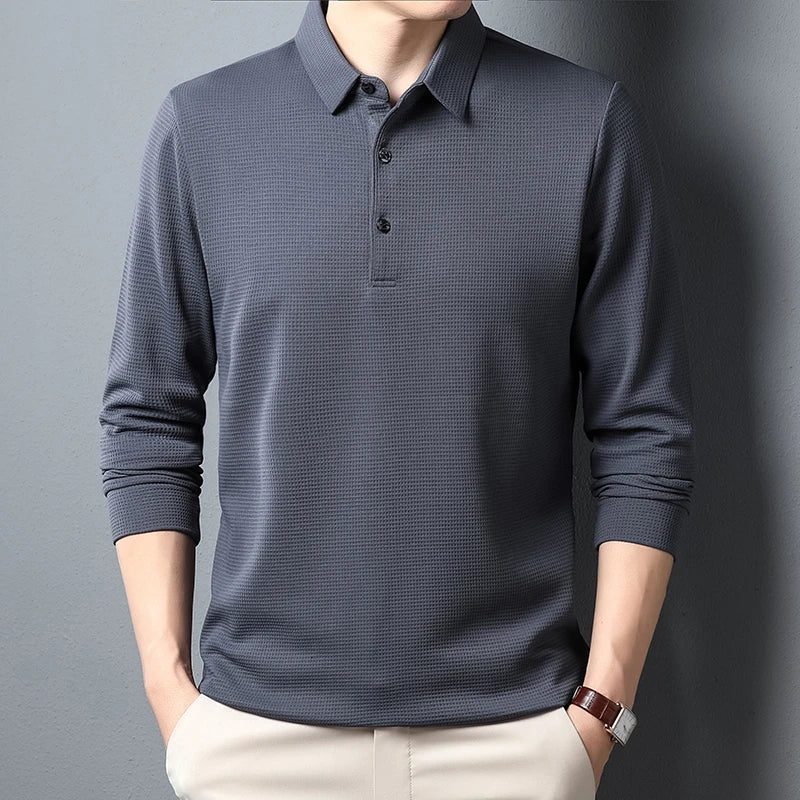 Men's Business Casual Polo Long Sleeve T-shirt Summer Comfortable Top - Ellianto fashion Men's