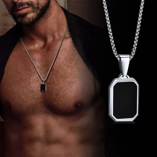Simple Geometric Pendant Necklaces for Men Women Rectangle Stainless Steel Jewelry Cadenas Para Hombre Collares Para Mujer - Ellianto fashion Men's