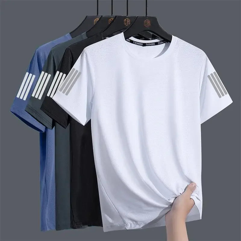 Men's Summer Ice Silk Loose Fit Crew Neck Short Sleeve T-Shirt Quick Dry Breathable Casual Top in Big Sizes Versatile And Simple - Ellianto fashion Men's