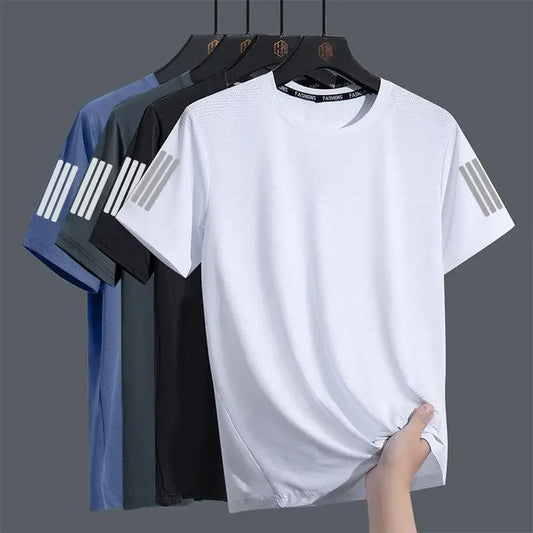 Men's Summer Ice Silk Loose Fit Crew Neck Short Sleeve T-Shirt Quick Dry Breathable Casual Top in Big Sizes Versatile And Simple - Ellianto fashion Men's
