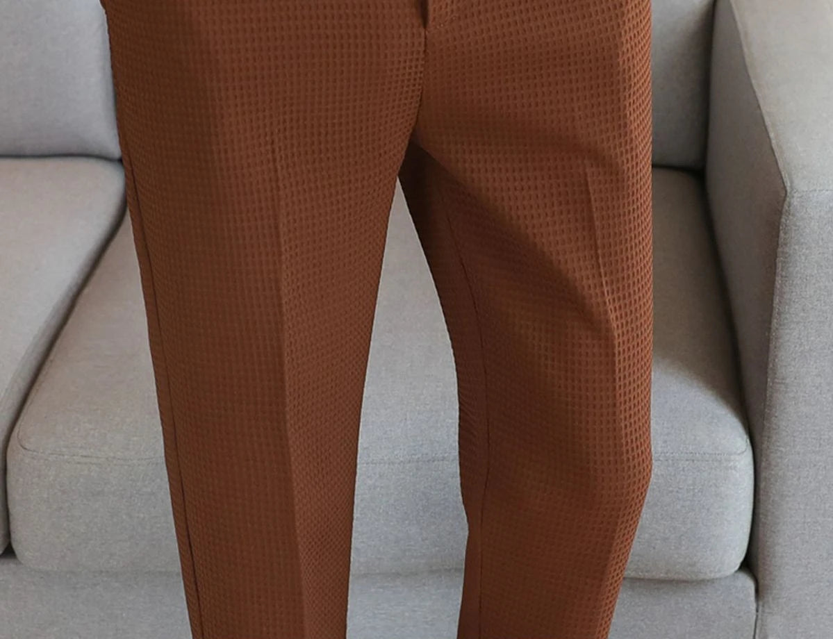 Trousers For Men Social Tailoring Slim Fit Khaki Business Waffle Tressed Work Wear Man Suits Pants Luxury Luxury Spring Clothes - Ellianto fashion Men's