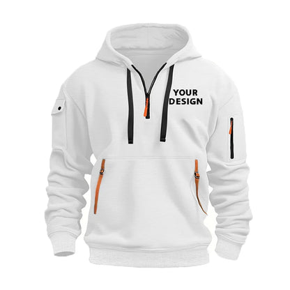 European New Men's Sports Zipper Arm Pocket Loose Casual Sweatshirt Customize Your Logo Dropped Shoulder Hooded Jacket Pullover - Ellianto fashion Men's