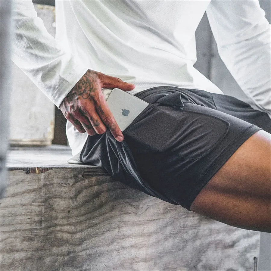 Men Sport Shorts Sportswear Double-deck Running Shorts 2 In 1 Beach Bottoms Summer Gym Fitness Training Jogging Short Pants Men - Ellianto fashion Men's