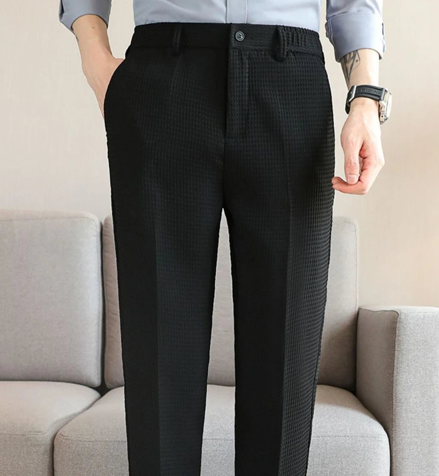 Trousers For Men Social Tailoring Slim Fit Khaki Business Waffle Tressed Work Wear Man Suits Pants Luxury Luxury Spring Clothes - Ellianto fashion Men's