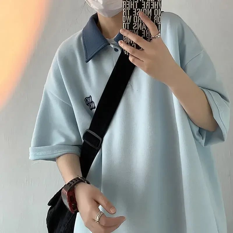 Trendy Insider Men's Polo Shirt Short Sleeve Casual Loose Fit Couple's Wardrobe Piece Sensible Niche Top Summer Fashion - Ellianto fashion Men's
