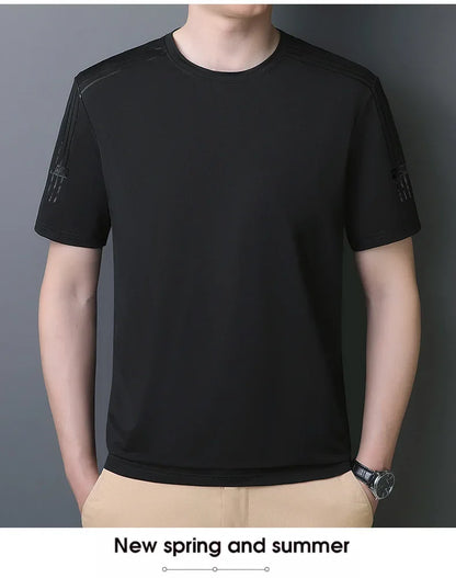 Summer Printed Ice Silk Men's T-shirt Sport Casual Running Fitness Breathable Short Sleeve Large Size Quick Dry Top - Ellianto fashion Men's