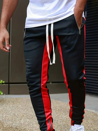 Men Sweatshirts Jogging Pants Men Casual Pants Men Stylish Color Block Zip Pockets Drawstring Sports Skinny Pants Trousers Pants - Ellianto fashion Men's