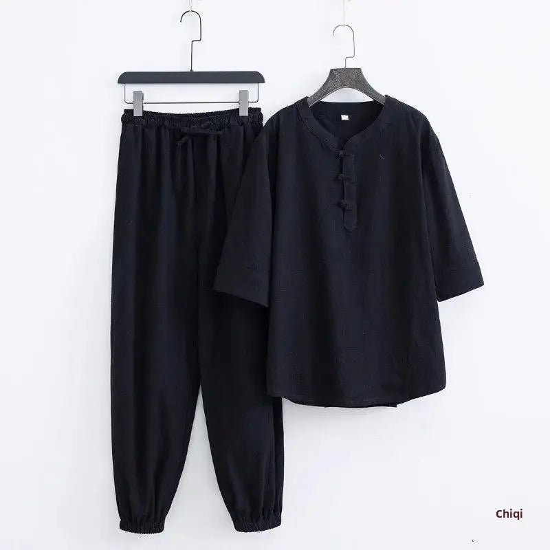 Men's Chinese Style Buddhist Zen Suit Cotton Linen Outfit For Paying Respect To Buddha Women's Version Zen Tang Costume - Ellianto fashion Men's