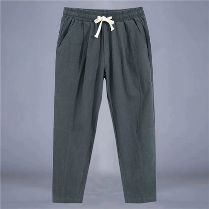 Men's Trousers Cotton Linen Fashion Casual Pants Solid Color Breathable Loose Shorts Straight Drawstring Pants Streetwear Men - Ellianto fashion Men's