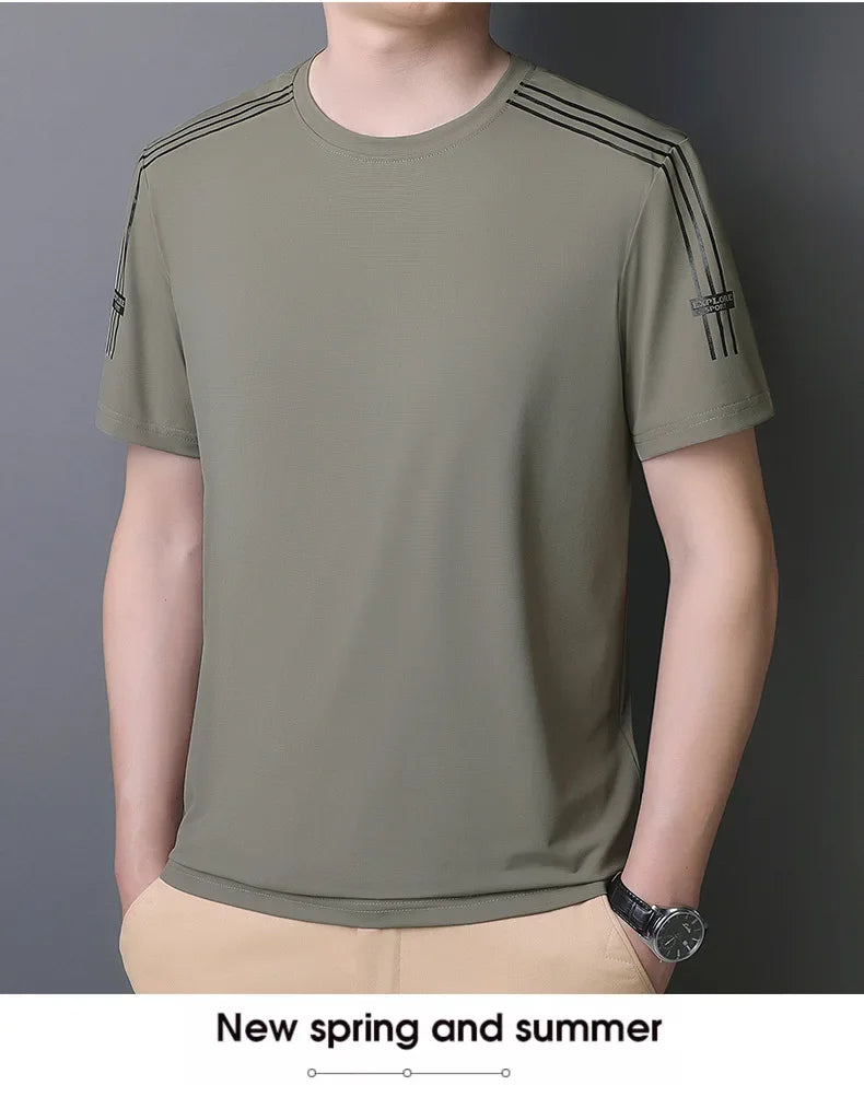 Summer Printed Ice Silk Men's T-shirt Sport Casual Running Fitness Breathable Short Sleeve Large Size Quick Dry Top - Ellianto fashion Men's