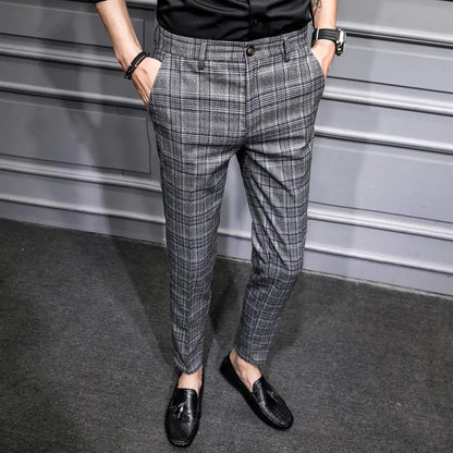 Slim Fit Plaid Suit Trousers for Men Summer 2025 Korean Reviews Many Clothing High Quality Designer Elegant New Man Suits Pants - Ellianto fashion Men's