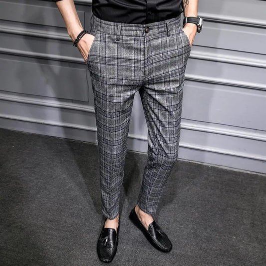 Slim Fit Plaid Suit Trousers for Men Summer 2025 Korean Reviews Many Clothing High Quality Designer Elegant New Man Suits Pants - Ellianto fashion Men's