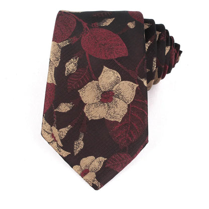 NEW 8cm Wide Tie For Man Jacquard Necktie Luxury Flower Business Neck Tie Suit Cravat Dark Red Ties For Wedding Party Men Gift - Ellianto fashion Men's