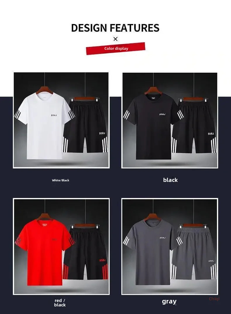 2025 Summer New Men's Round Neck Short Sleeve Casual Loose-fit Quick Dry Breathable Sports Suit - Ellianto fashion Men's