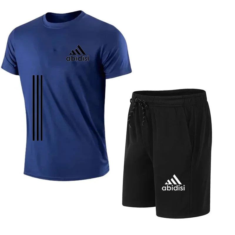 2025 The latest brand men's T-shirt set Fashion casual T-shirt men's summer men's running set - Ellianto fashion Men's