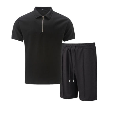 2025 simple men's suit summer new short sleeve shorts two-piece outdoor leisure handsome men's solid color trend suit - Ellianto fashion Men's