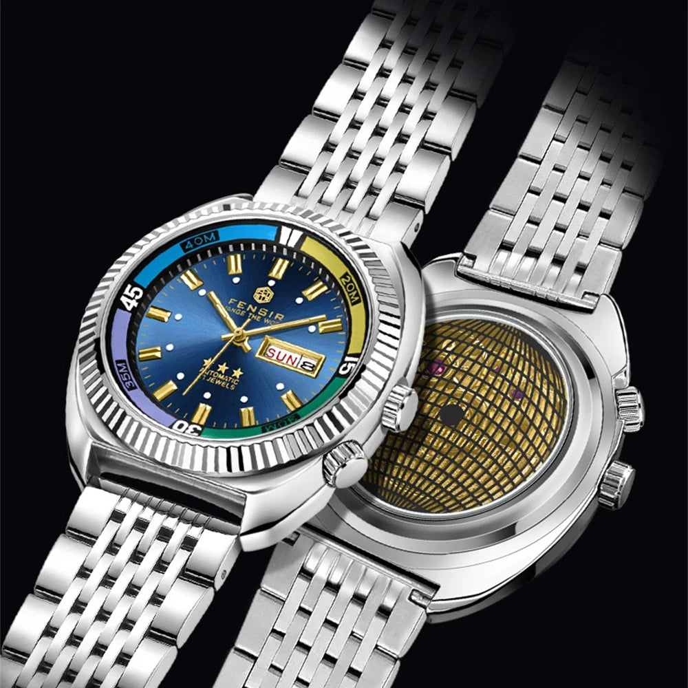 2025 Retro Fake Mechanical Men's Quartz Watch Fashion Sport Butterfly Buckle Steel Belt Week Calendar Large Dial Watches For Man - Ellianto fashion Men's