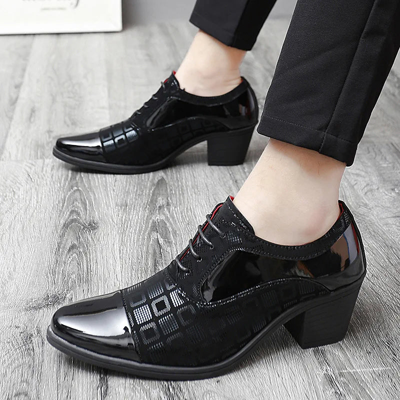 Men Formal Shoes High Heels Business Dress Shoes Male Oxfords Pointed Toe Formal Shoe for Man Luxury Wedding Party Leather Shoe - Ellianto fashion Men's