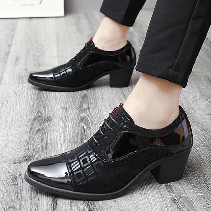 Men Formal Shoes High Heels Business Dress Shoes Male Oxfords Pointed Toe Formal Shoe for Man Luxury Wedding Party Leather Shoe - Ellianto fashion Men's