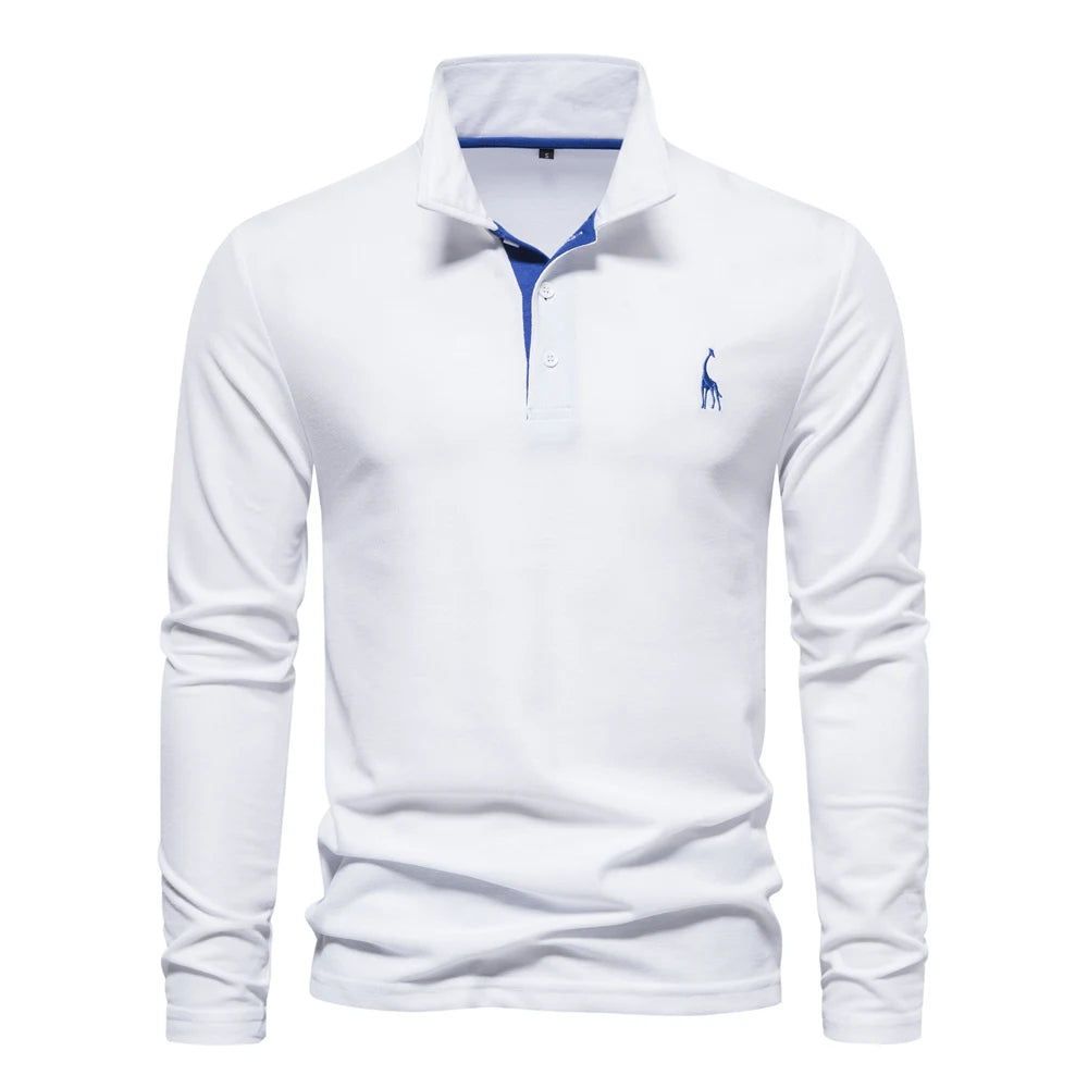 AIOPESON Deer Embroidery Men's Polo Shirts Solid Color Long Sleeve Polo Shirts for Men New Spring Social Business Polos Male - Ellianto fashion Men's