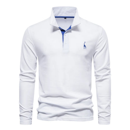 AIOPESON Deer Embroidery Men's Polo Shirts Solid Color Long Sleeve Polo Shirts for Men New Spring Social Business Polos Male - Ellianto fashion Men's
